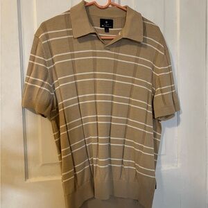 Ben Sherman Tan and White Polo Shirt with Plaid Design